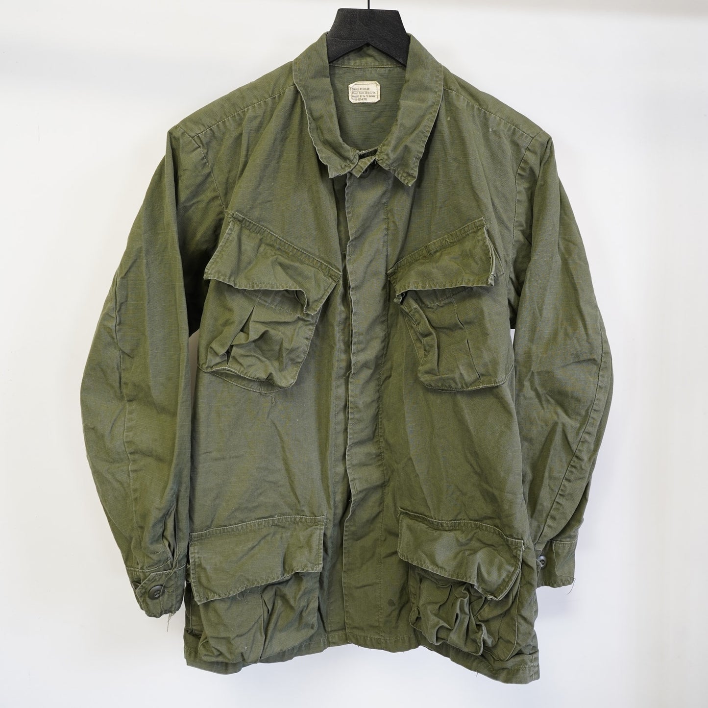 (S) Vintage 60's Vietnam Jungle Coat Jacket OG-107 Ripstop Slant Pocket Mens S Green