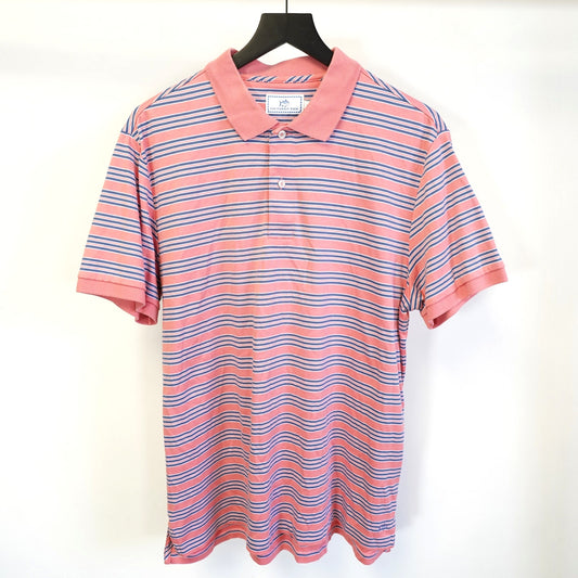 (L) Southern Tide Classic Fit Striped Golf Shirt Men's L Pink Blue Fish Preppy