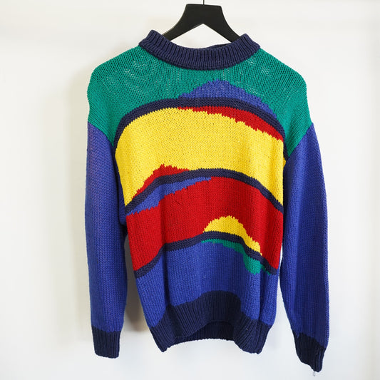 (Women's M) Vintage Jantzen 90s Colorblock Knit Sweater Women's Medium 80s Retro Multicolor