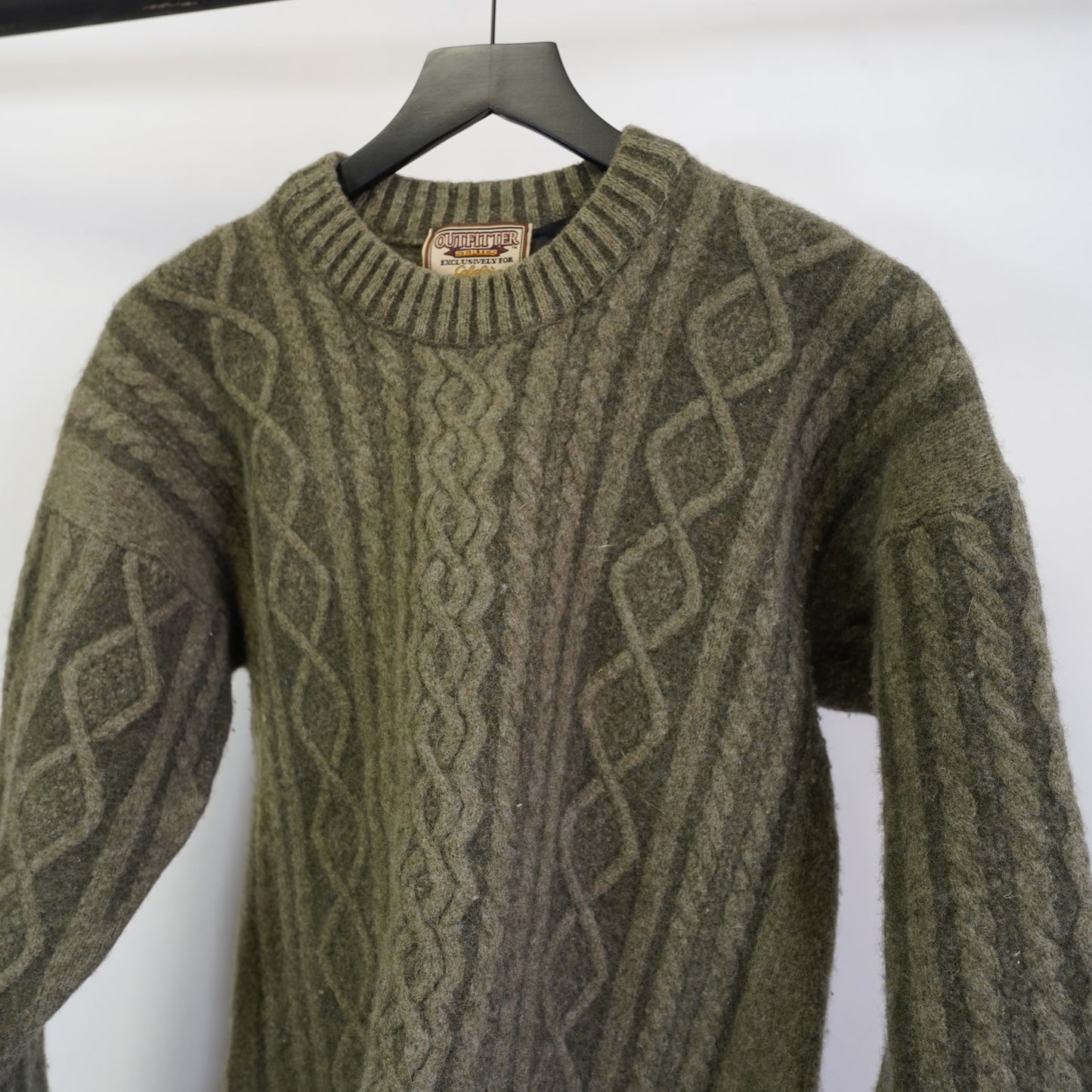 (Women's L/XL) Vintage 100% Pure Wool Cabelas Cable Knit Fisherman Sweater Women's XL Green