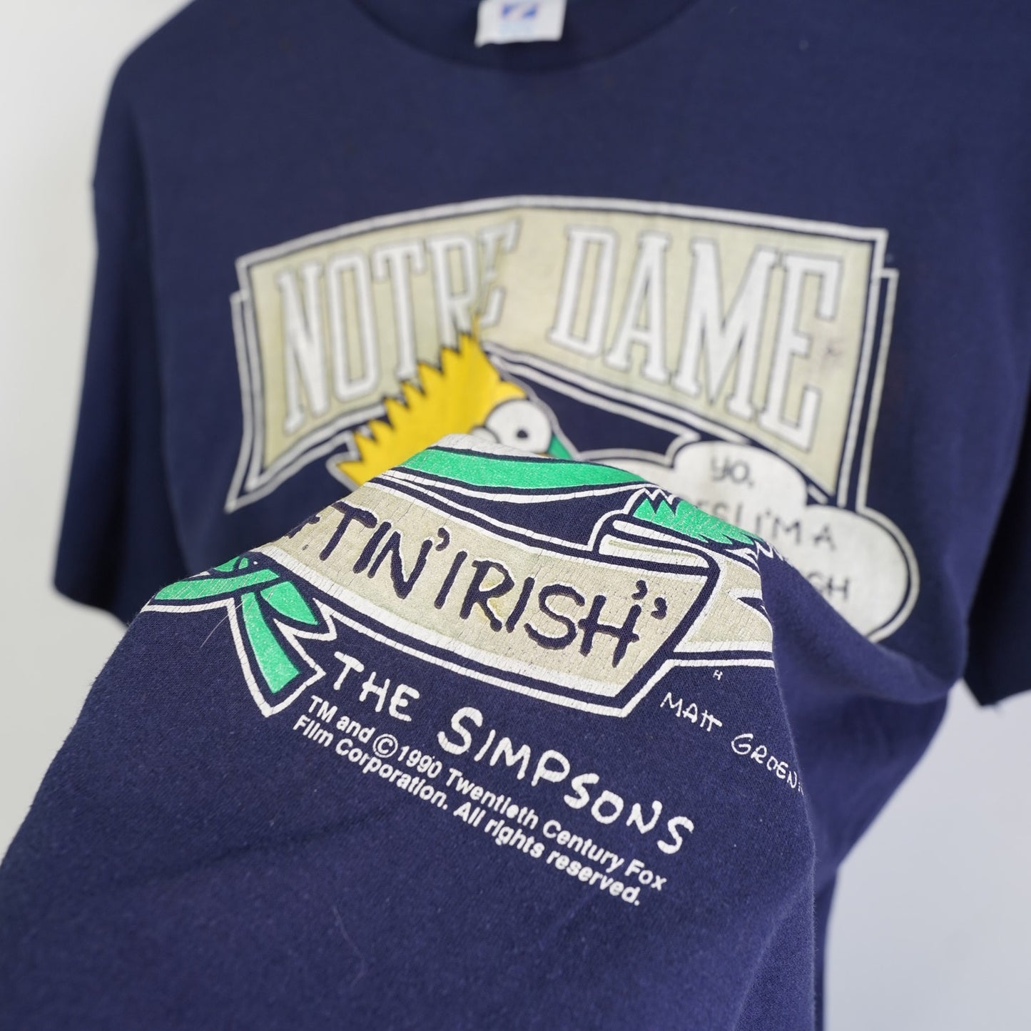 (XL) Vintage Bart Simpson Notre Dame Fighting Irish 90s T-Shirt Men's XL Logo 7 Blue