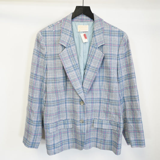 (Women's L) Vintage Wool Pendleton Plaid Jacket Blazer Tartan USA Blue White New
