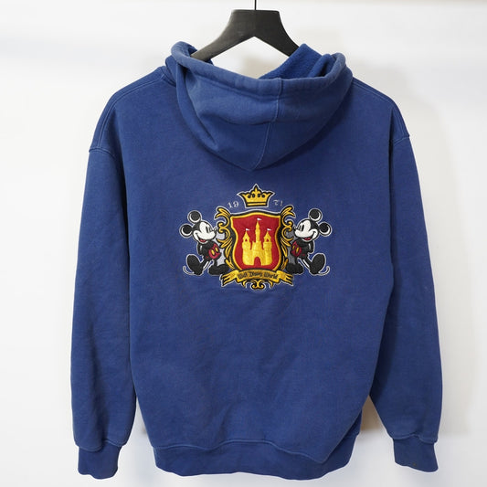 (S) Vintage Mickey Mouse Embroidered Full Zip Disney Hoodie Navy Blue S Retro
