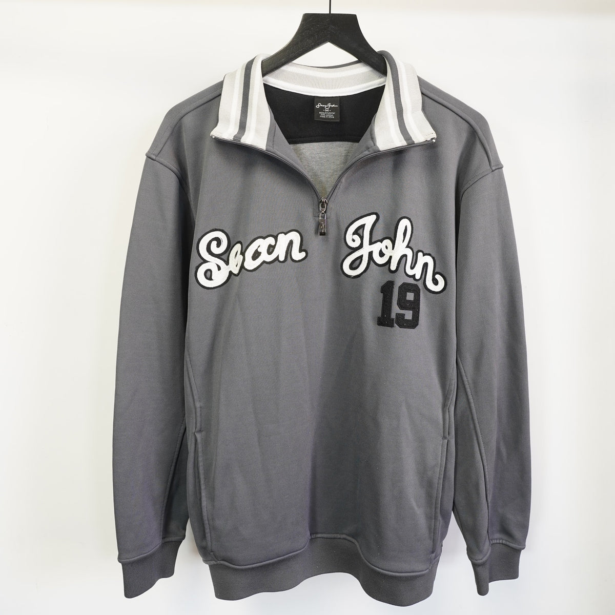 (M) Vintage Sean Jean Y2K 1/4 Zip Stitched Pullover Men's M 2000s Hip Hop Rap Gray