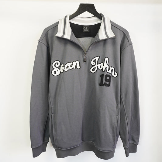 (M) Vintage Sean Jean Y2K 1/4 Zip Stitched Pullover Men's M 2000s Hip Hop Rap Gray