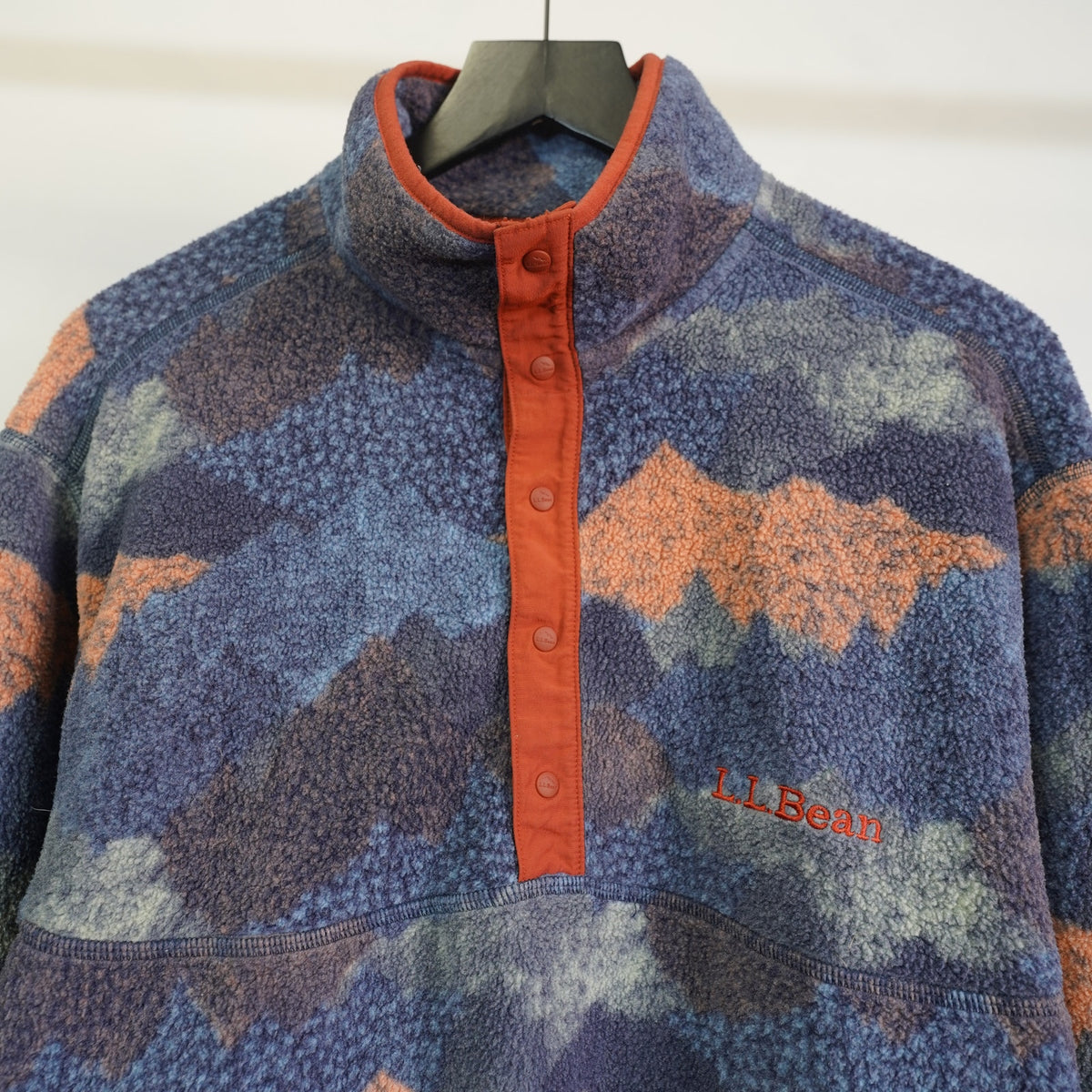 (Women's M) L.L. Bean All Over Print 1/4 Button Snap Fleece Pullover Sweater Retro