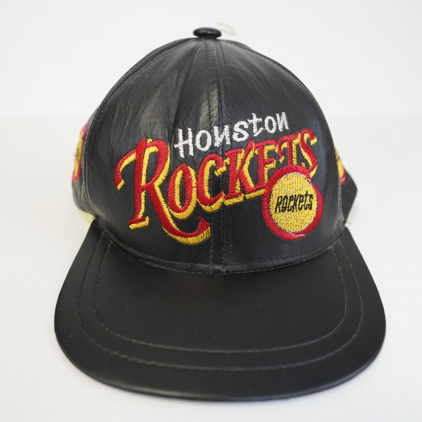 Vintage Houston Rockets 90s Leather Black Snapback Hat Stitched