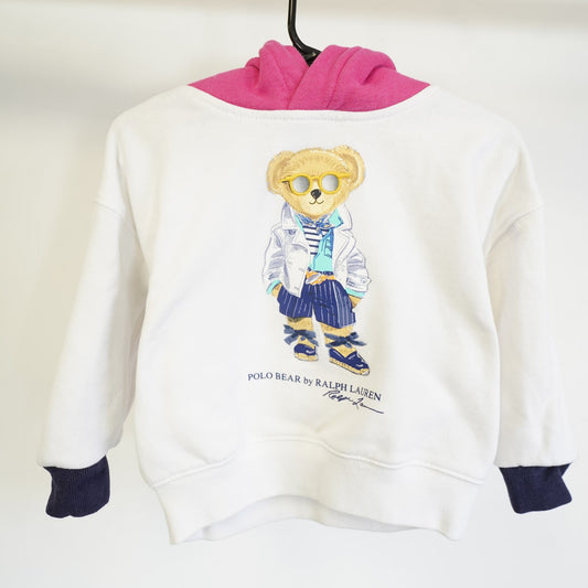(Kids 2T) Vintage Polo Bear Ralph Lauren Colorblock Hoodie Girls 2T Toddler White