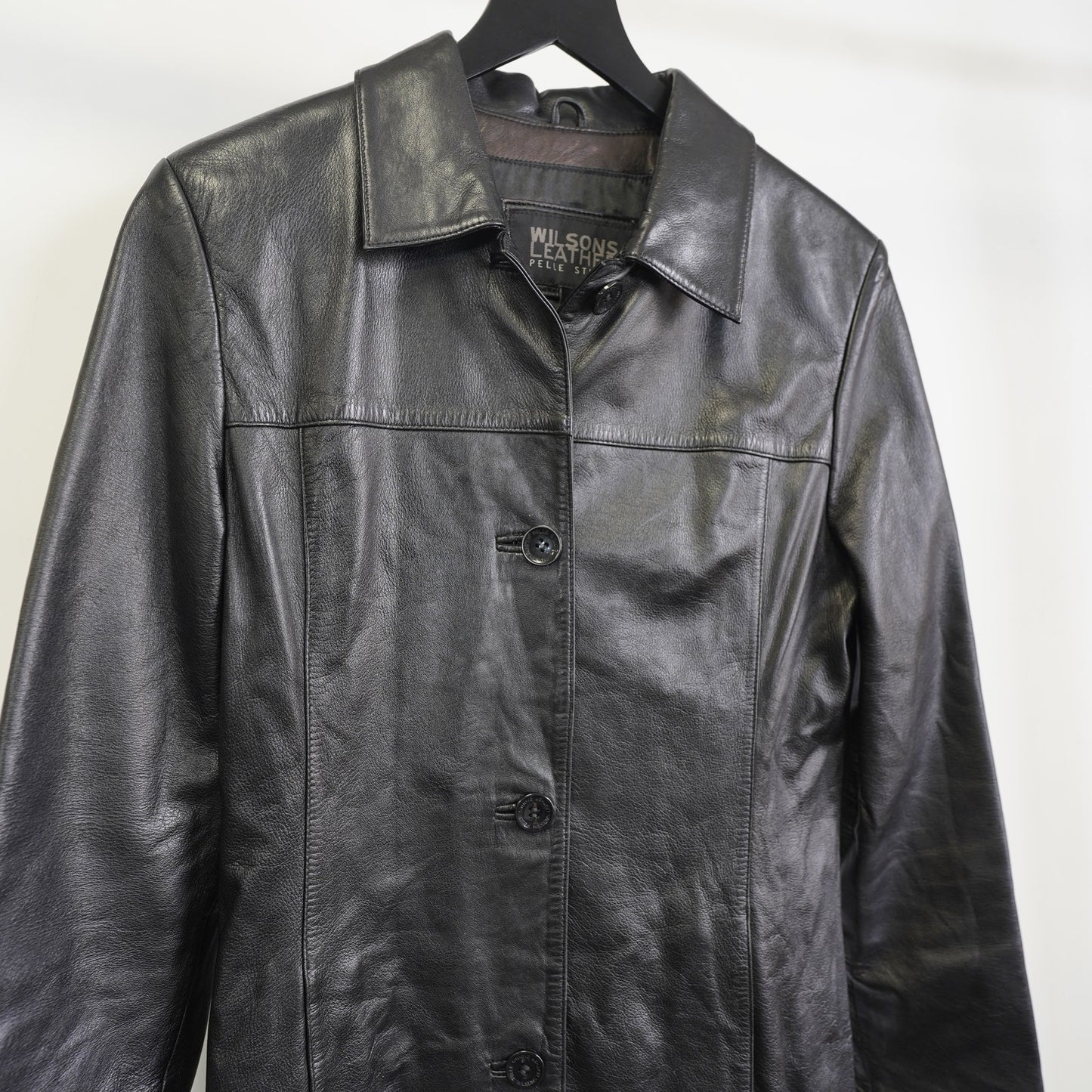 (Women's M) Vintage Wilson's Leather Pelle Studio Button Up Jacket Women's M Black Coat