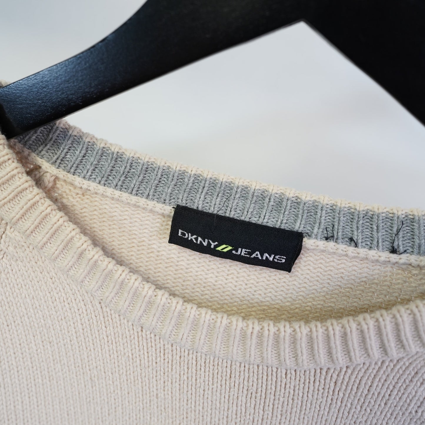 (M) Vintage DKNY Jeans Knit Y2K Sweater Men's M Cream Sewn Utility 2000s Hip Hop