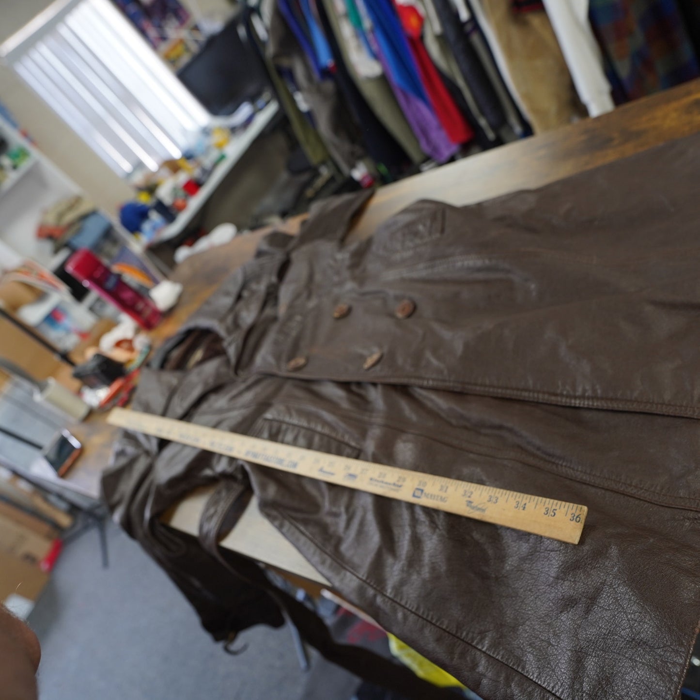 (M) True Vintage Studio One By Campus Western Leather Trenchcoat Men's M 42 Brown