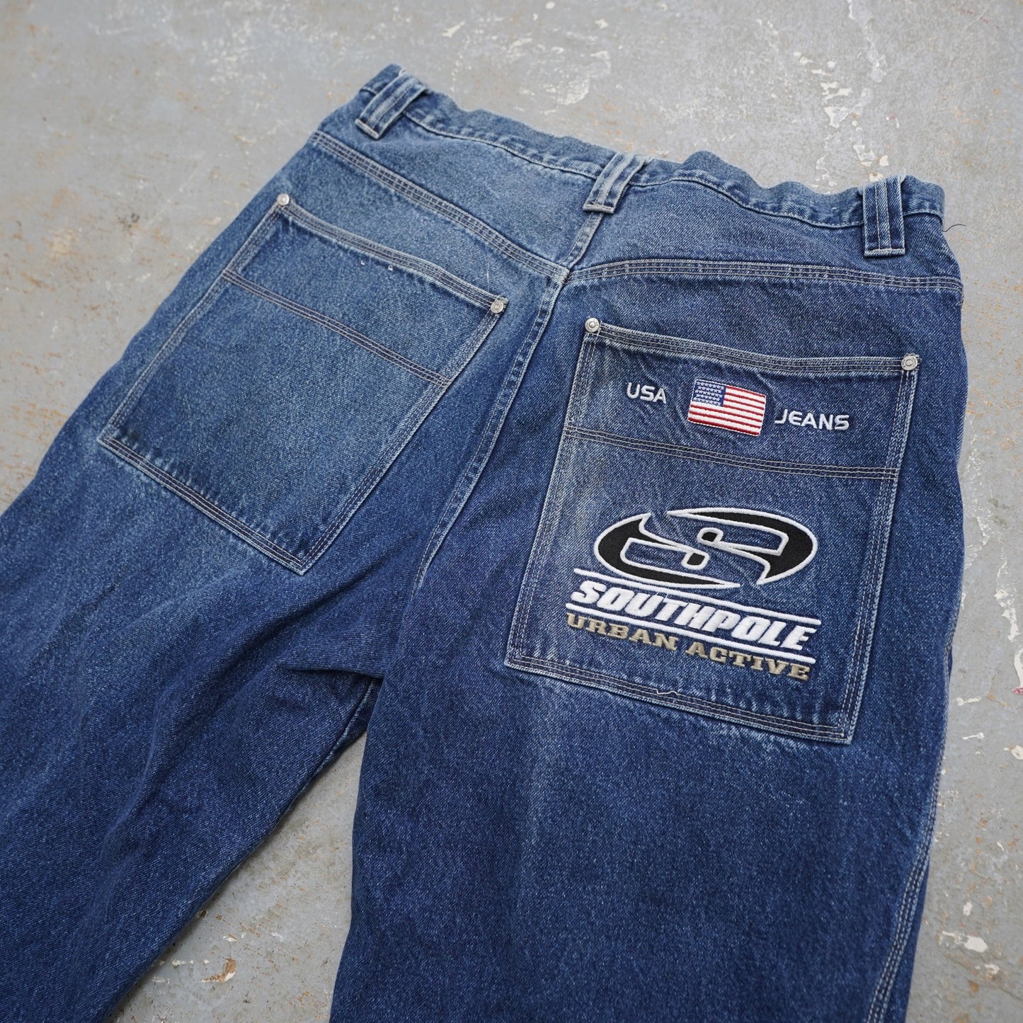 (36x31) Vintage SouthPole Y2K Embroidered Baggy Blue Jeans Mens Sz. 36x31 2000s Hip Hop