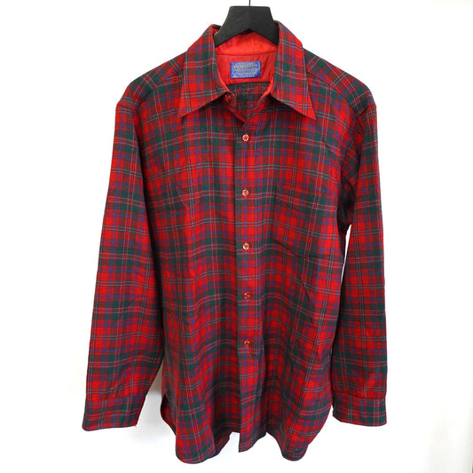 (L) True Vintage Pendelton 100% Wool Flannel Button Up Men's L Red Stewart Tartan