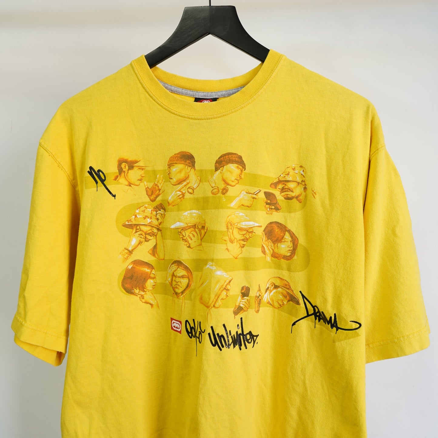 (L) Vintage Y2K Ecko Unlimited No Drama 2000s Yellow Hip Hop T-Shirt