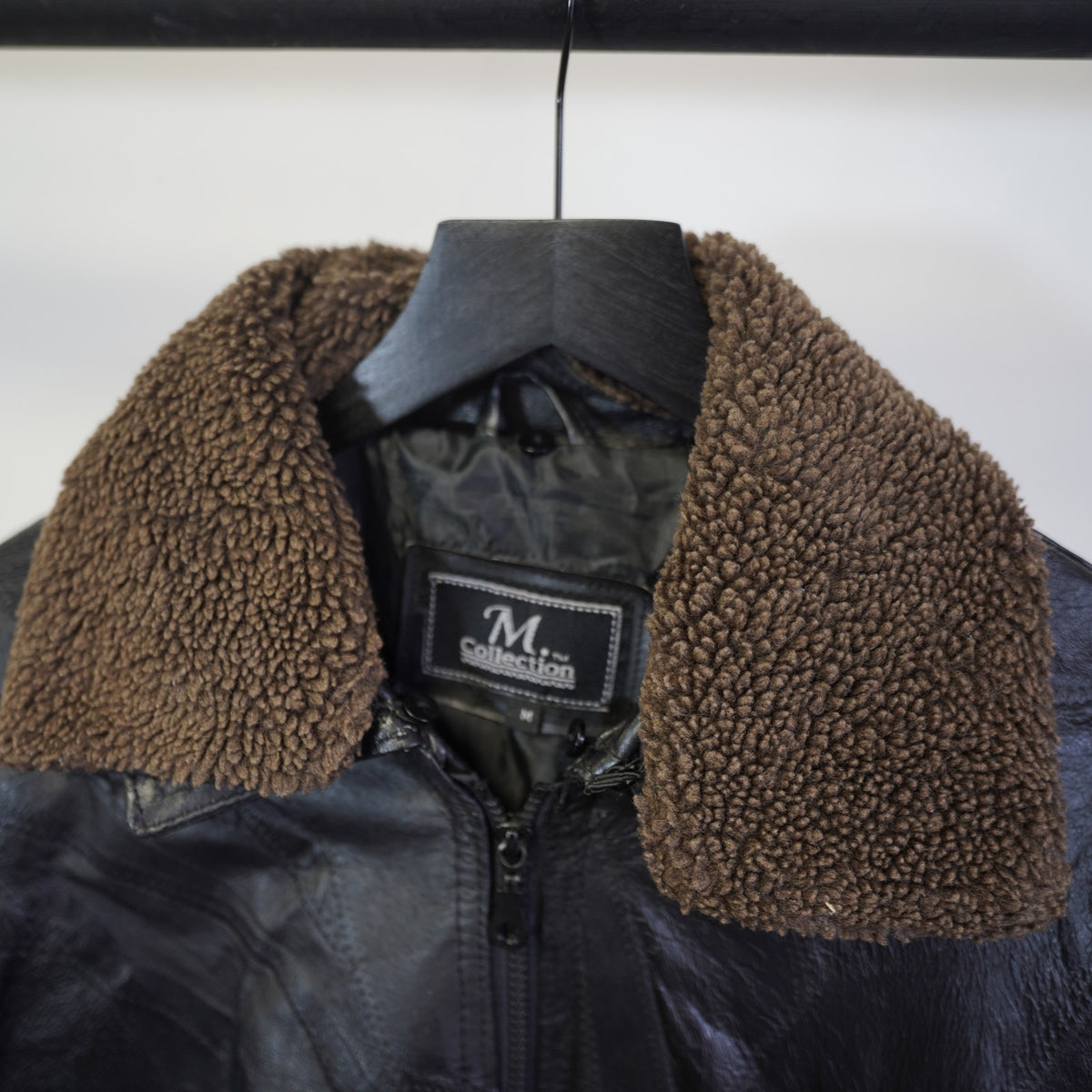 (M) Vintage M Collection Leather Bomber Flight Aviation Jacket  90s Men's M Black
