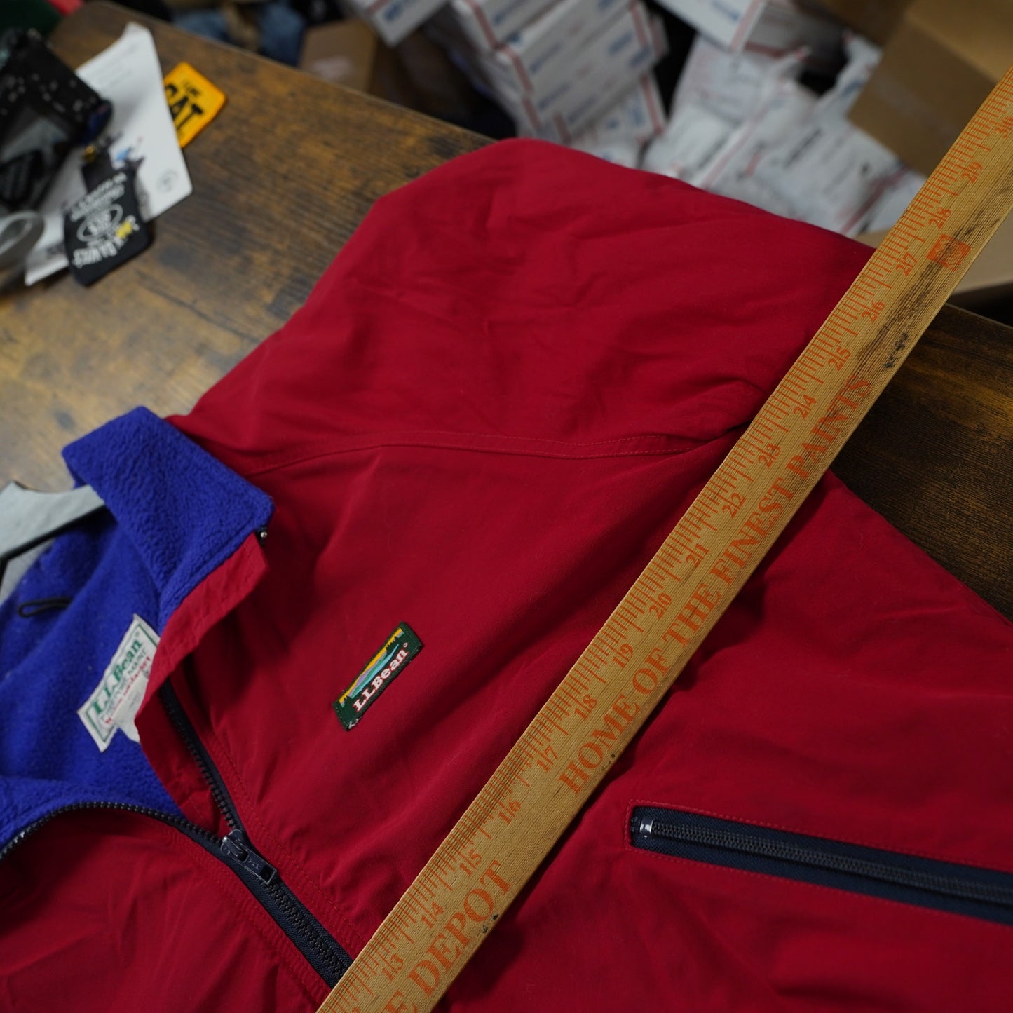 (M) Vintage LL Bean Freeport Maine Fleece Lined 90s Warm Up Red Zip Jacket