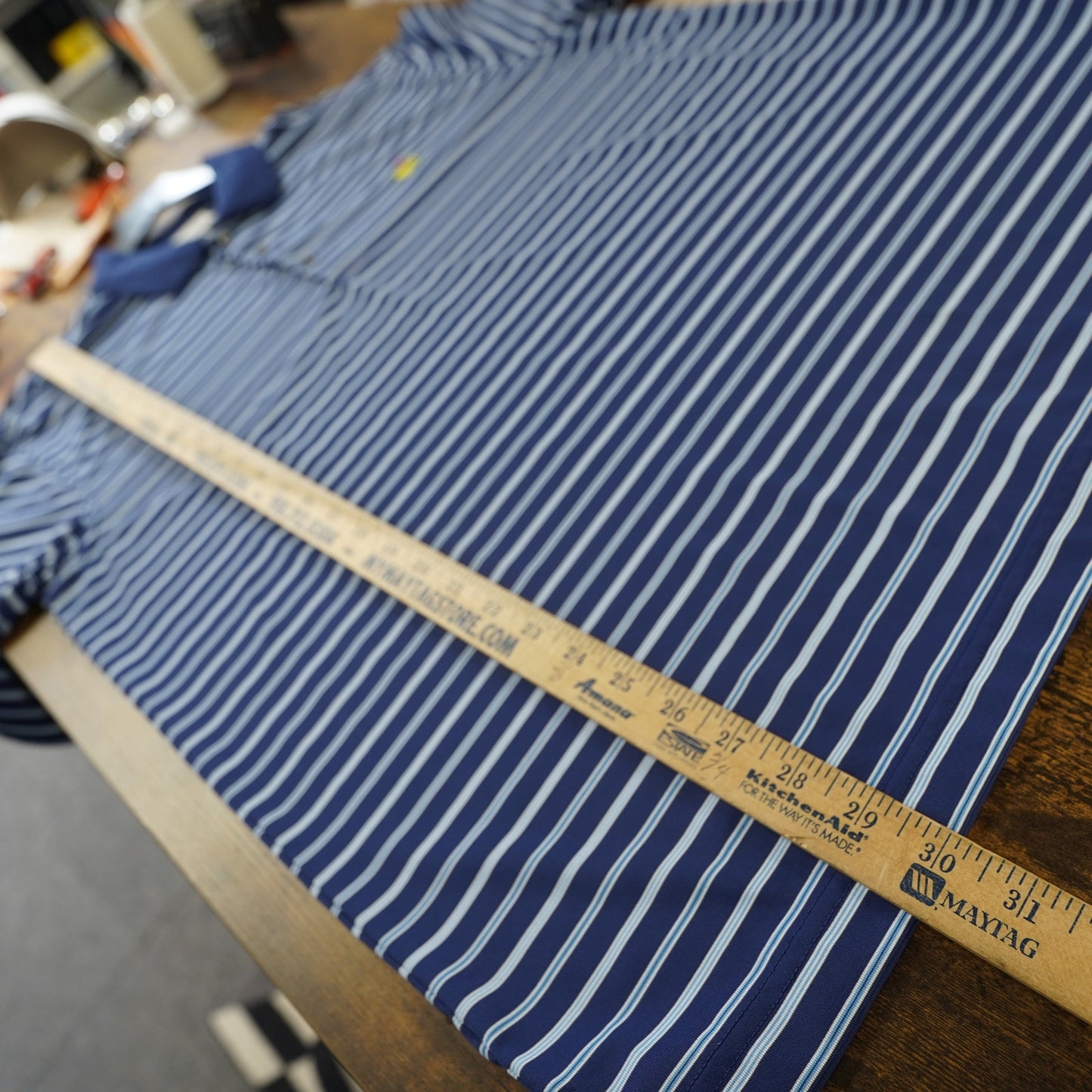 (L) Vintage The Masters Performance Striped Golf Polo Shirt Men's L Blue White