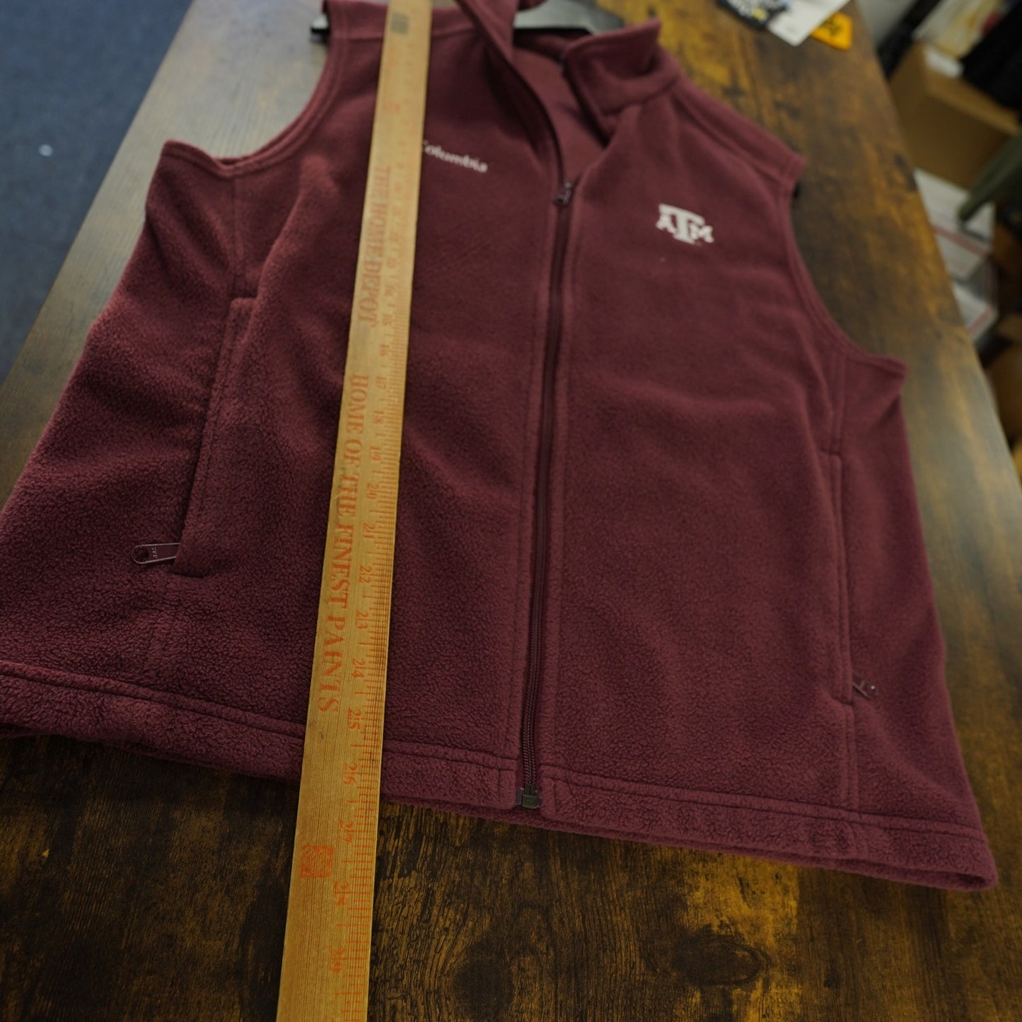 (M) Texas A&M Columbia Fleece Embroidered Full Zip Maroon Vest Stitched Sewn