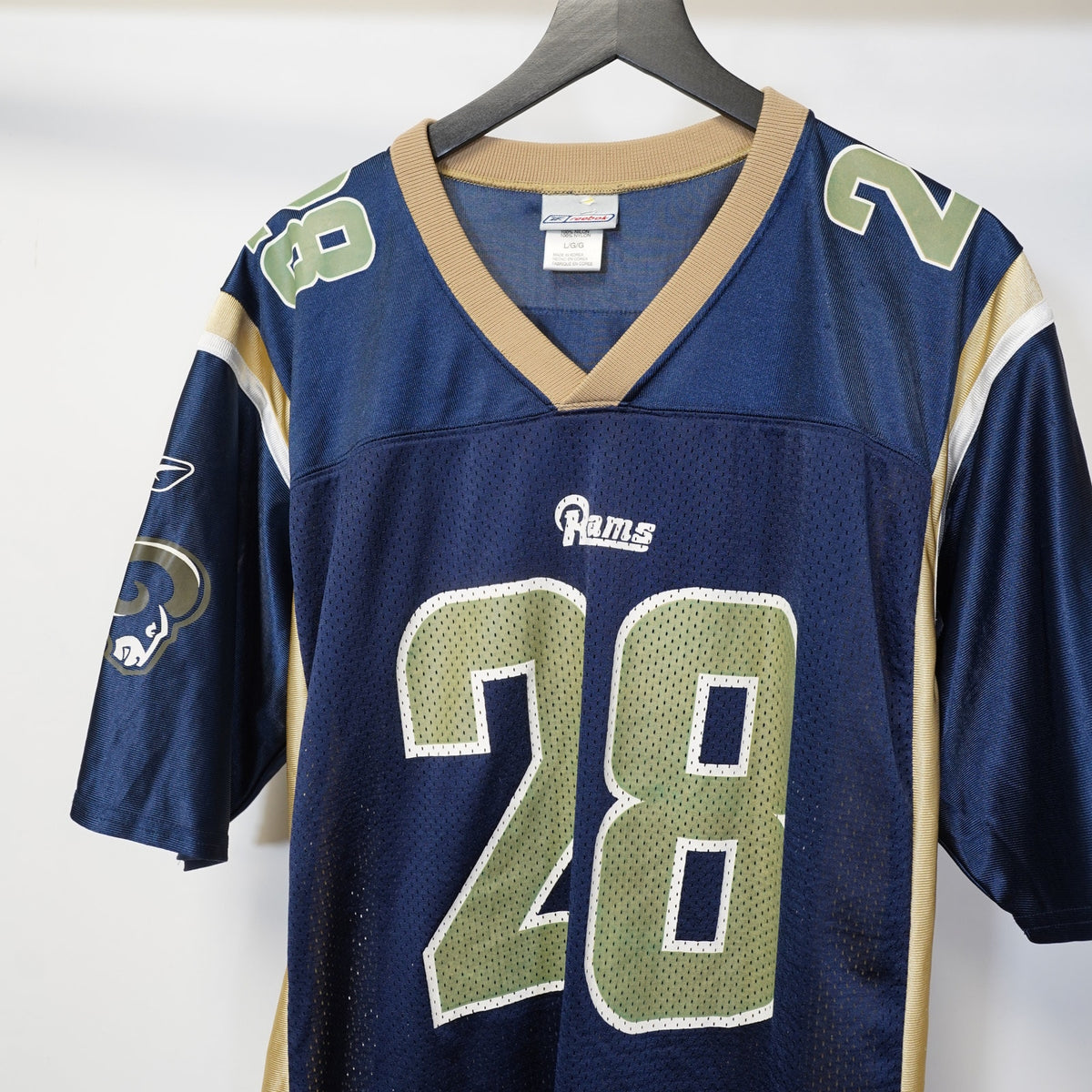 (L) Marshall Faulk Vintage St. Louis Rams Reebok Football Jersey Men's L Blue Gold