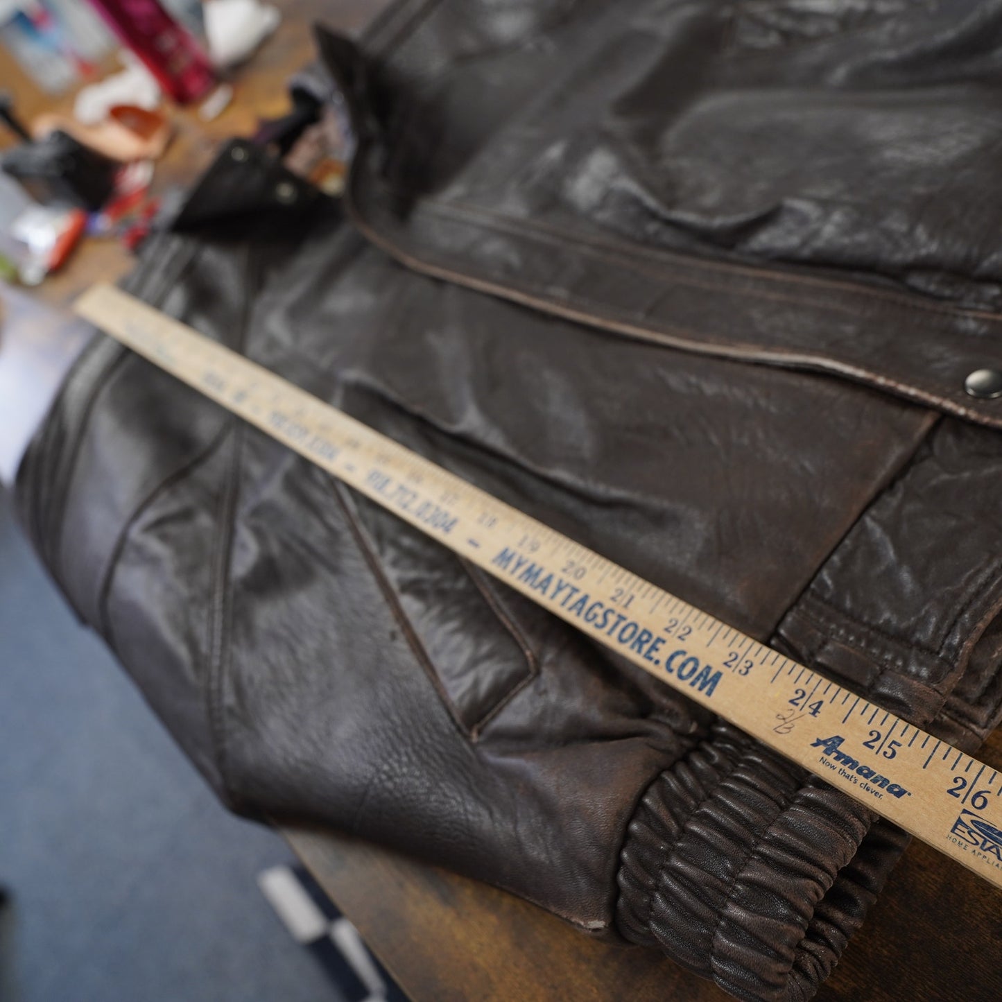 (L) Vintage IOU Leather Bomber Flight Jacket Men's L Brown 90s Aviator Retro