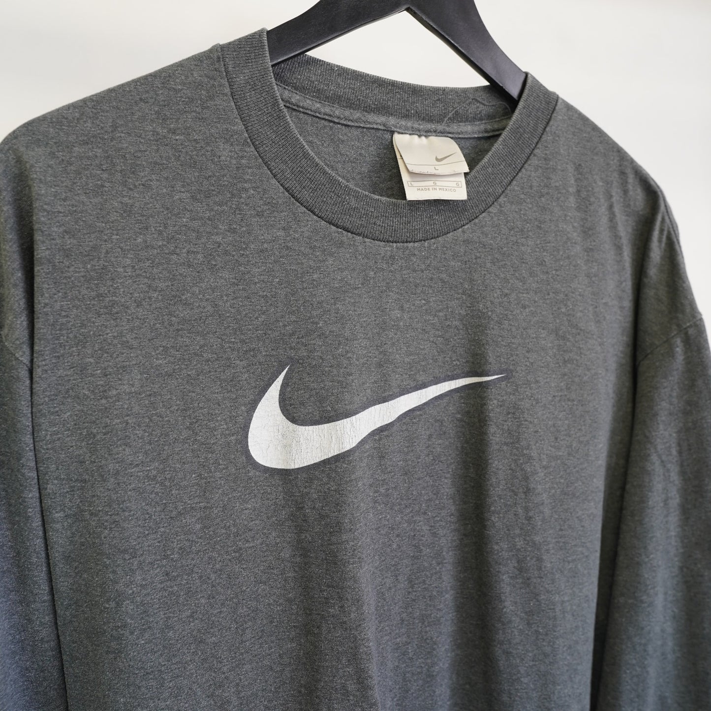 (L) Vintage Nike Big Swoosh Center Check Y2K Longsleeve T-Shirt Men's L 2000s Gray