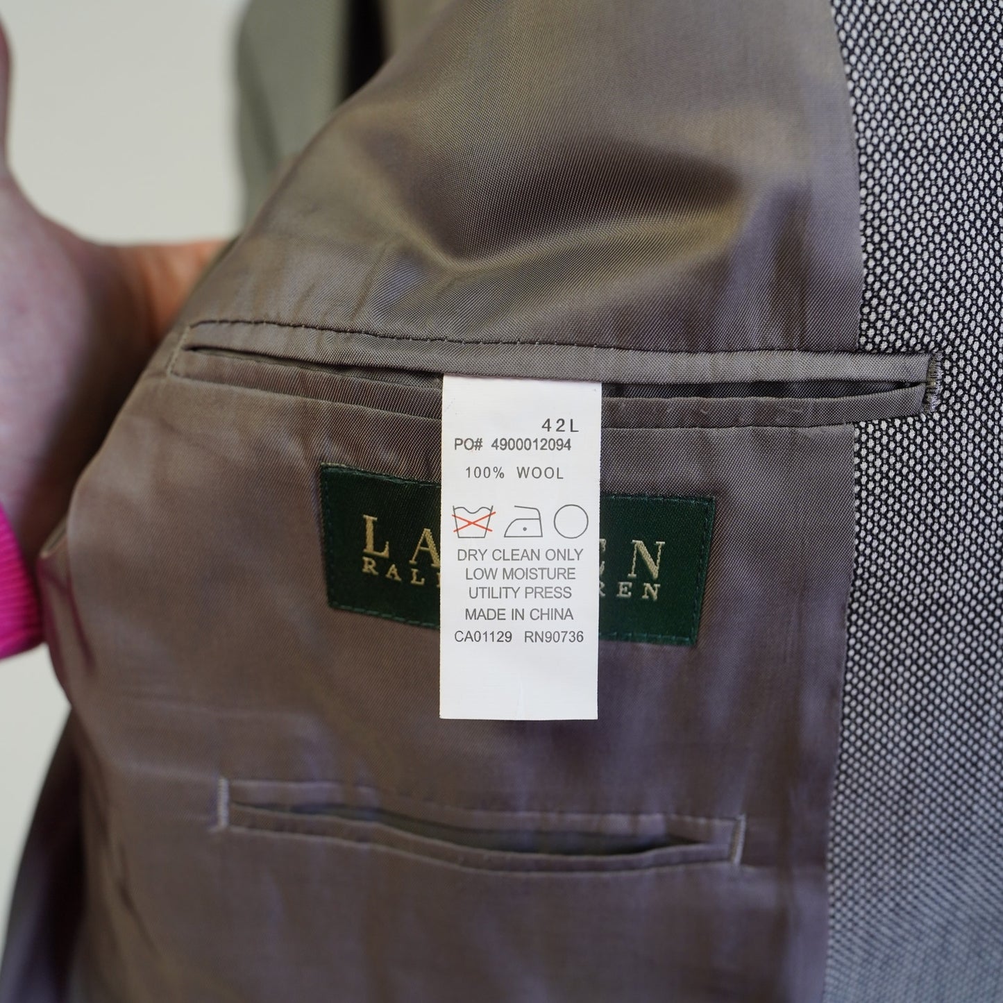 (L) Sz. 42 Ralph Lauren Mens Wool Suit Jacket Birdseye Gray Sportscoat Blazer