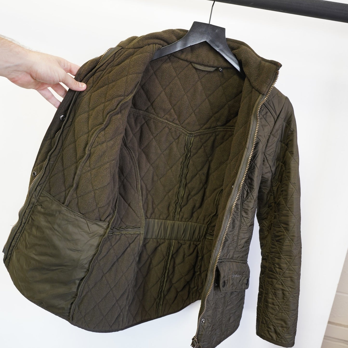 (Women's Sz 4) Barbour Cavalry Polarquilt Jacket US4 Olive Fleece Lined Equestrian Quiet Luxury
