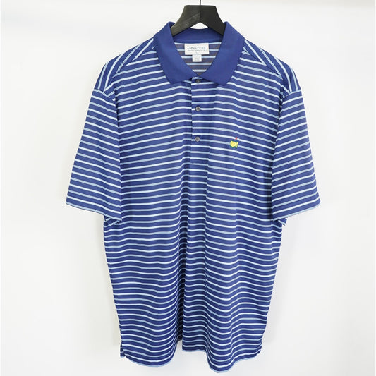 (L) Vintage The Masters Performance Striped Golf Polo Shirt Men's L Blue White