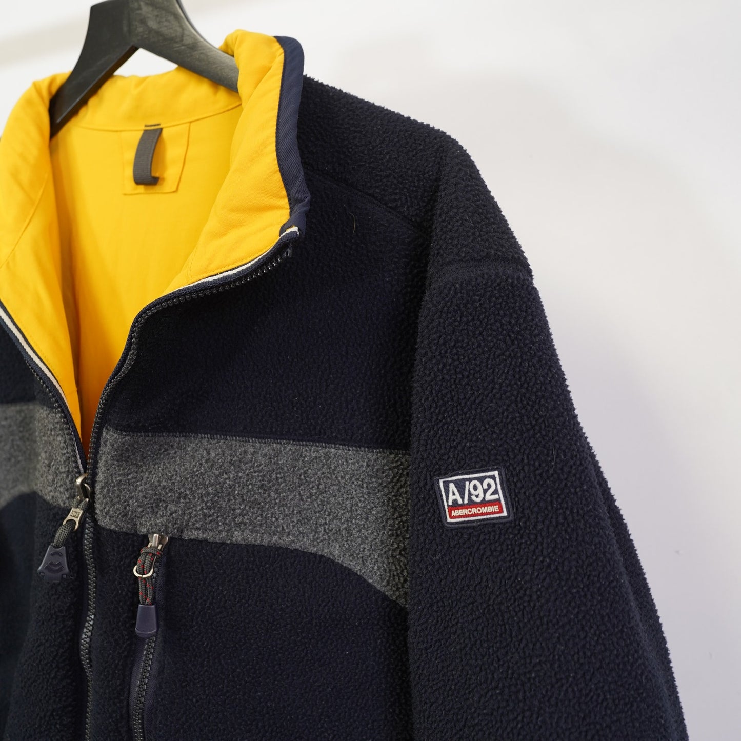 (L) Vintage Abercrombie & Fitch Reversible Rain Jacket Fleece Y2K Mens L Yellow 2000