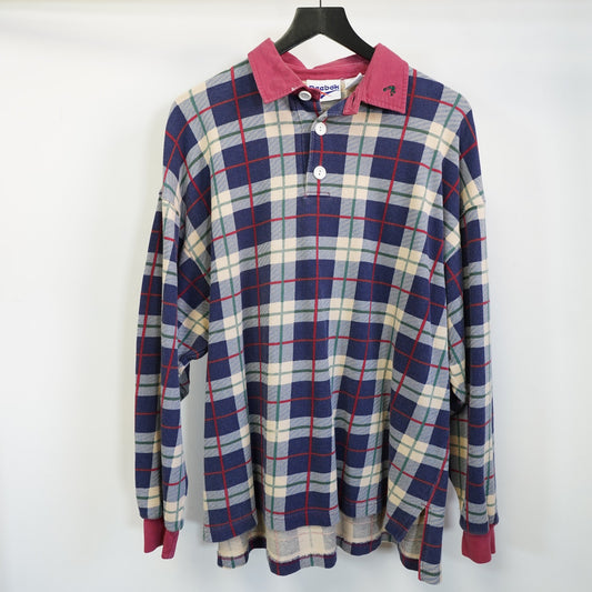 (L/XL) Vintage Shaquille O'Neal Reebok Plaid Polo Shirt Men's L Oversized Blue 90s Shaq