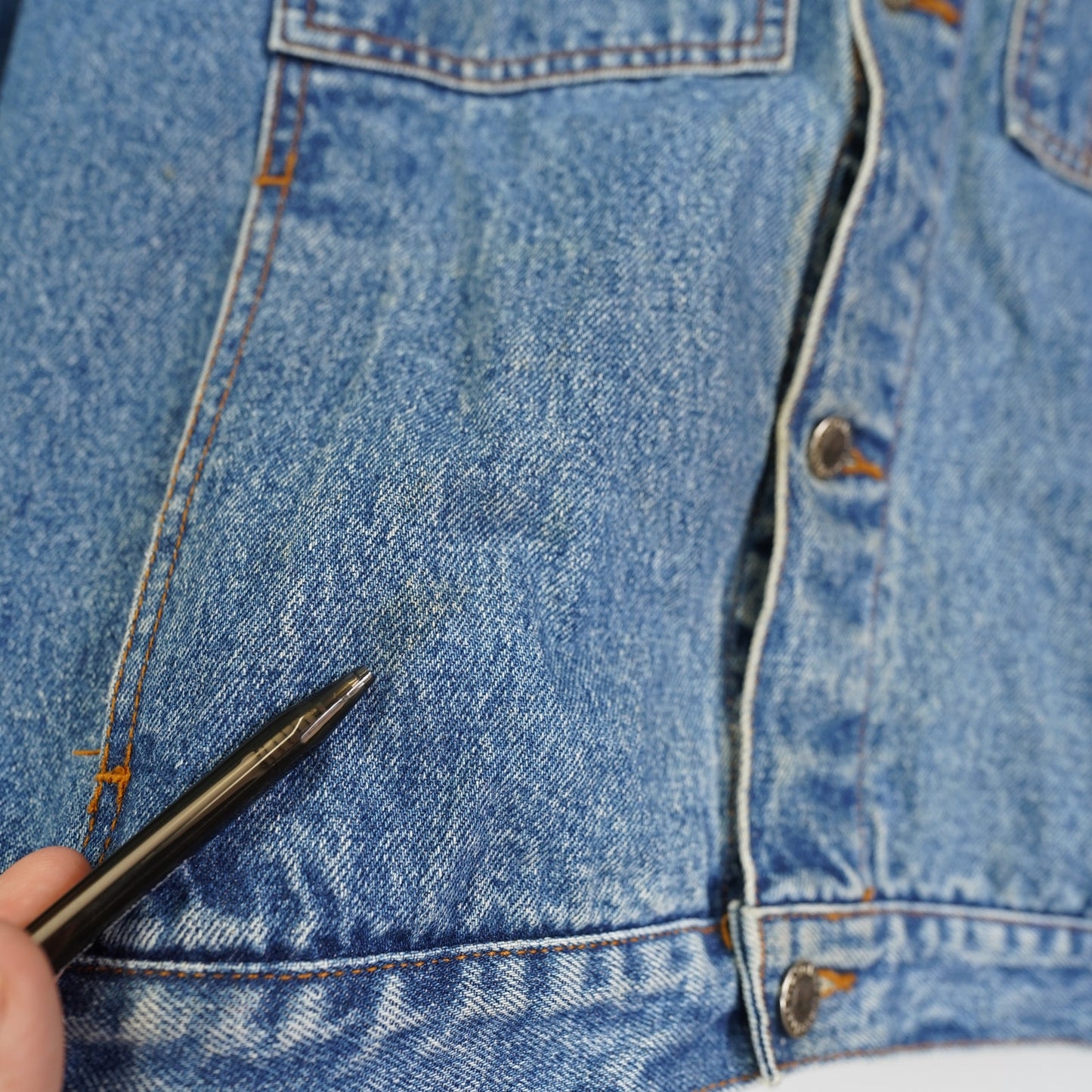 Men's M Vintage 90s Timberland Trucker Weathergear Classic Denim Jacket Leather Collar