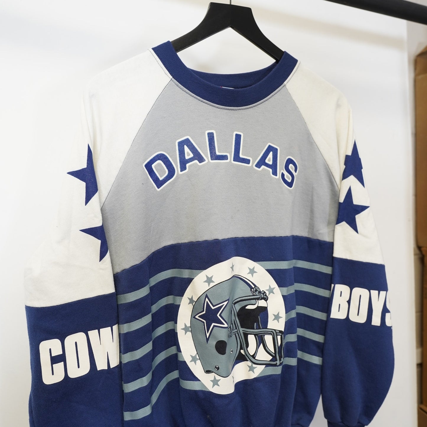 (L) Vintage Dallas Cowboys 1980s All Over Print Sweatshirt Men's L-XL Blue Retro NFL