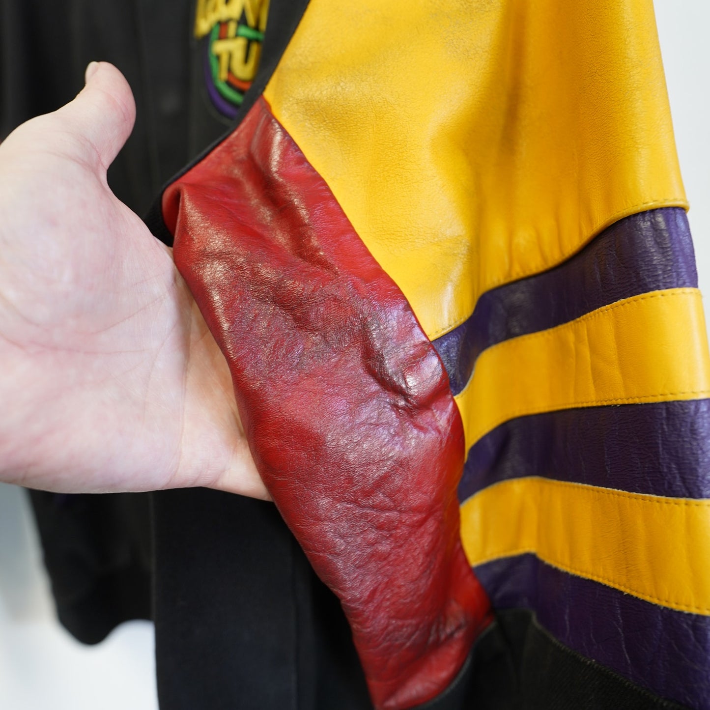 (M) Vtg 1992 Jeff Hamilton Looney Tunes Leather Canvas Jacket M 90s Rap Cartoon Art