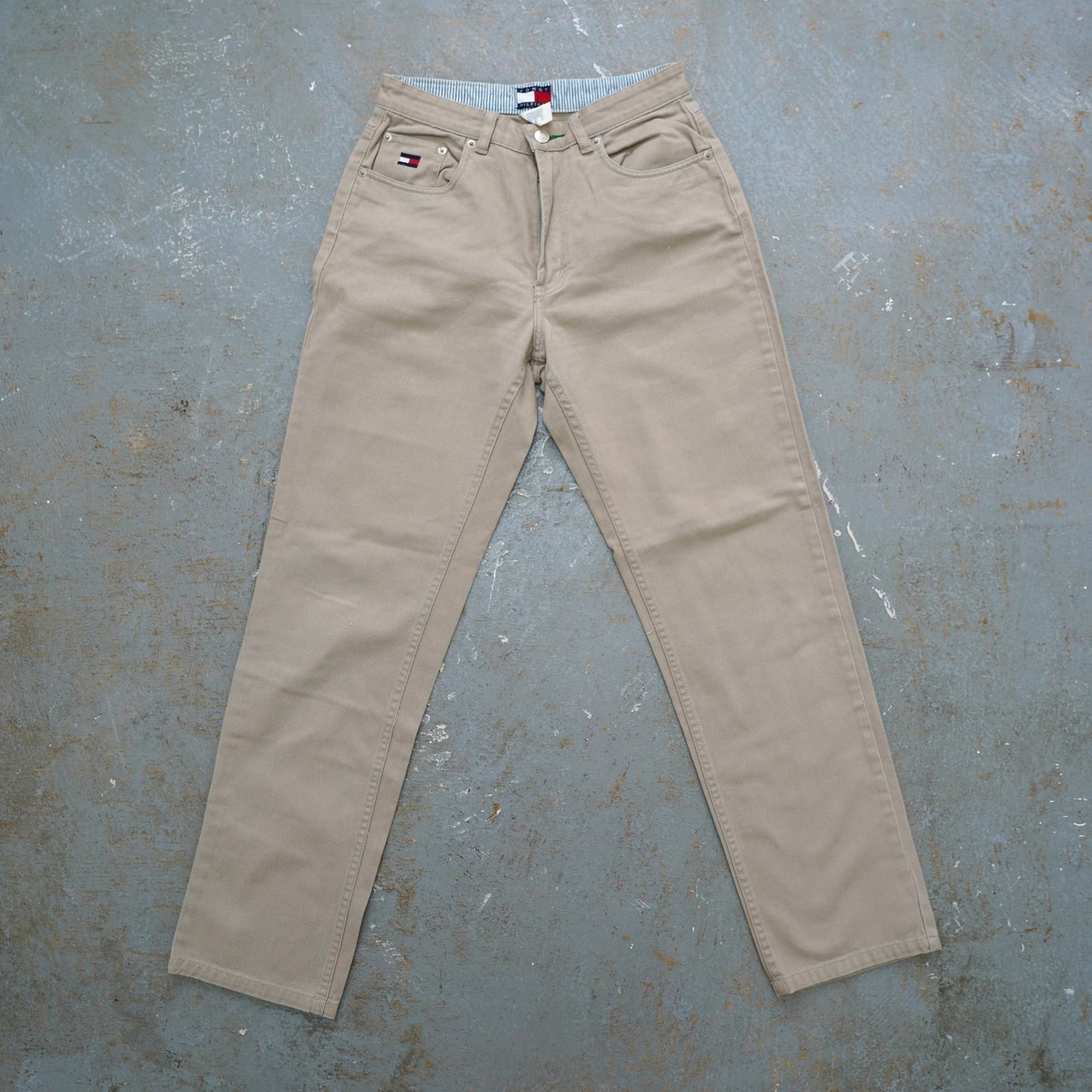 (Women's 6 26x30) Vintage Tommy Hilfiger Tan Jeans Big Flag Khaki Pants Y2K