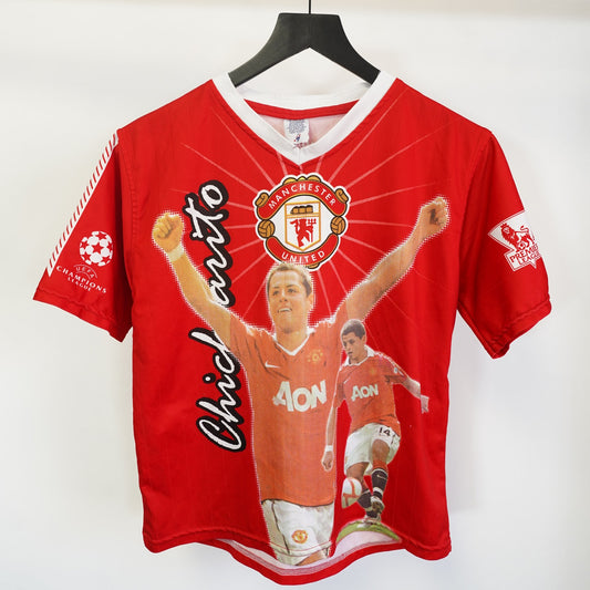 (Boys L) Chicharito Manchester United All Over Print Vintage Soccer Jersey Kids L/XL Red
