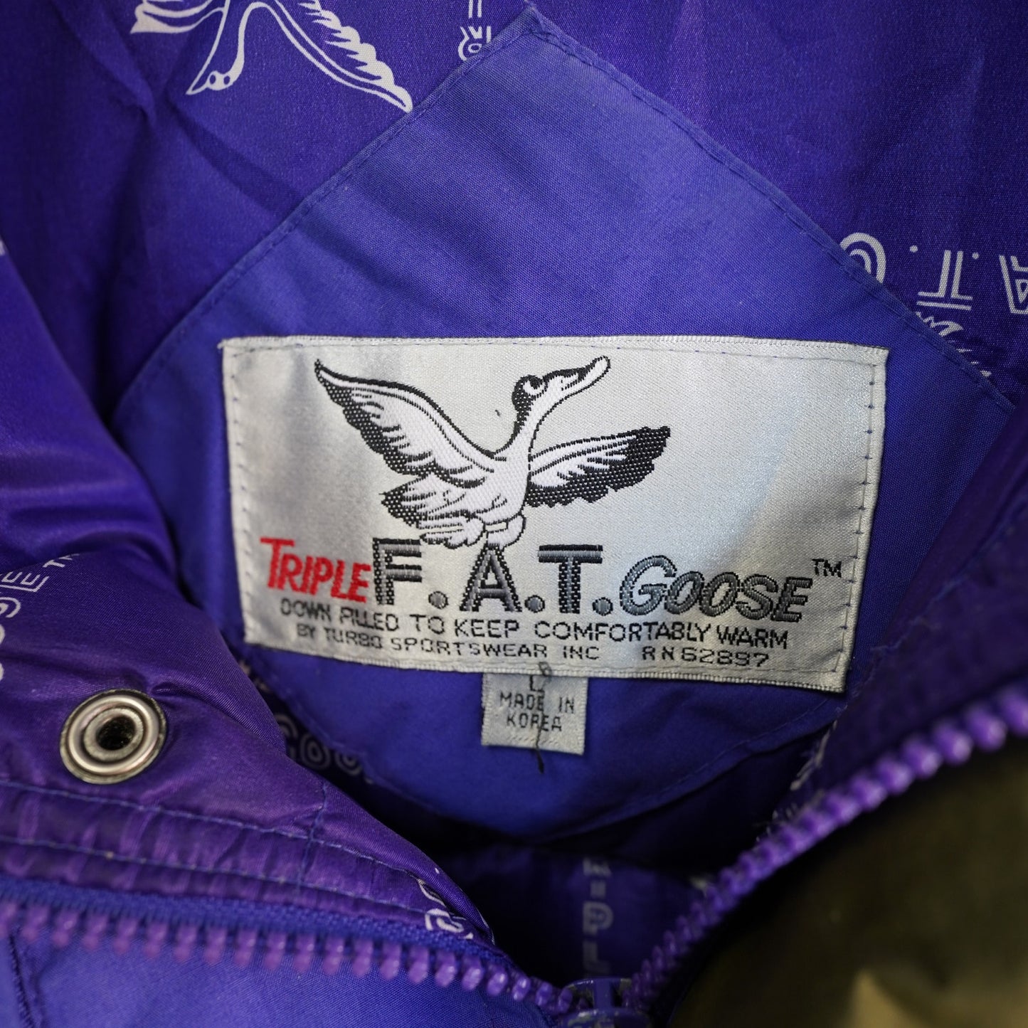 (L) Vintage Triple Fat Goose 90s Down Filled Puffer Ski Jacket Snow Blue