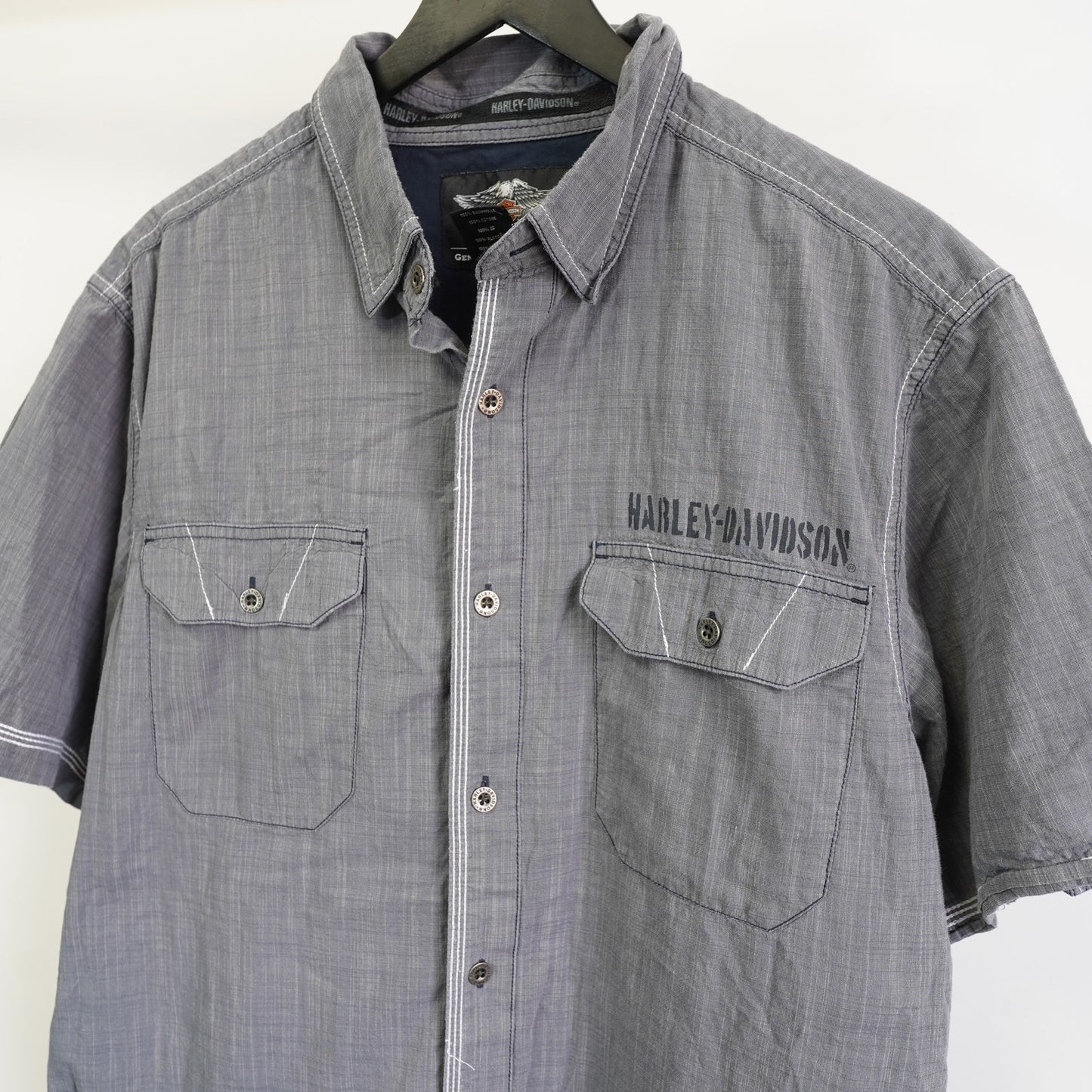(XL) Harley Davidson Motorcycles Biker Button Up Shirt Men's XL Gray Work Shirt