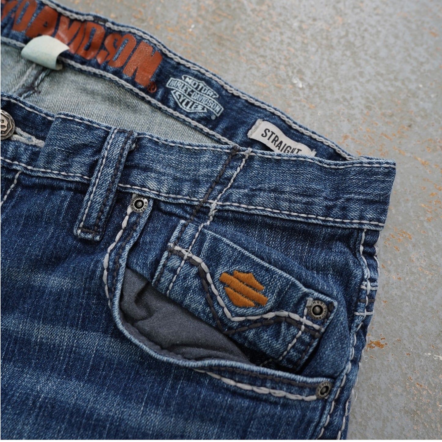 (36x30) Vintage Harley Davidson Straight Leg Biker Blue Jeans Men's 36x30 Denim Y2K 2000