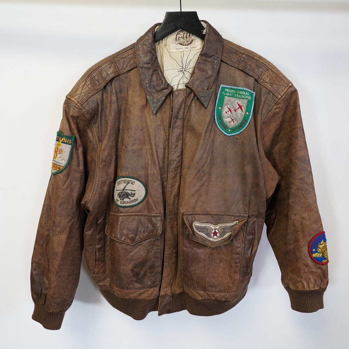 (XL) Vintage G-III Leather Aviator Bomber Pilot Flight Jacket Men's XL Brown Patches