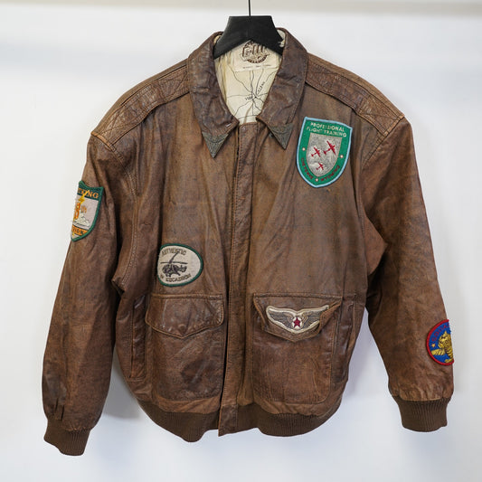 (XL) Vintage G-III Leather Aviator Bomber Pilot Flight Jacket Men's XL Brown Patches
