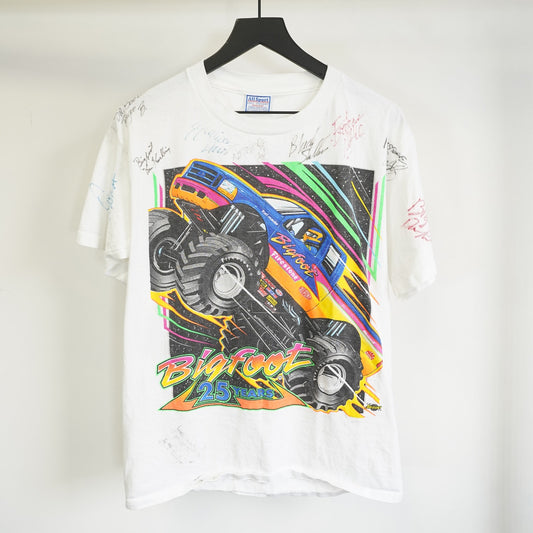 (M) Vintage Big Foot Monster Truck 90s Ford F-150 T-Shirt Men's M White Neon Retro