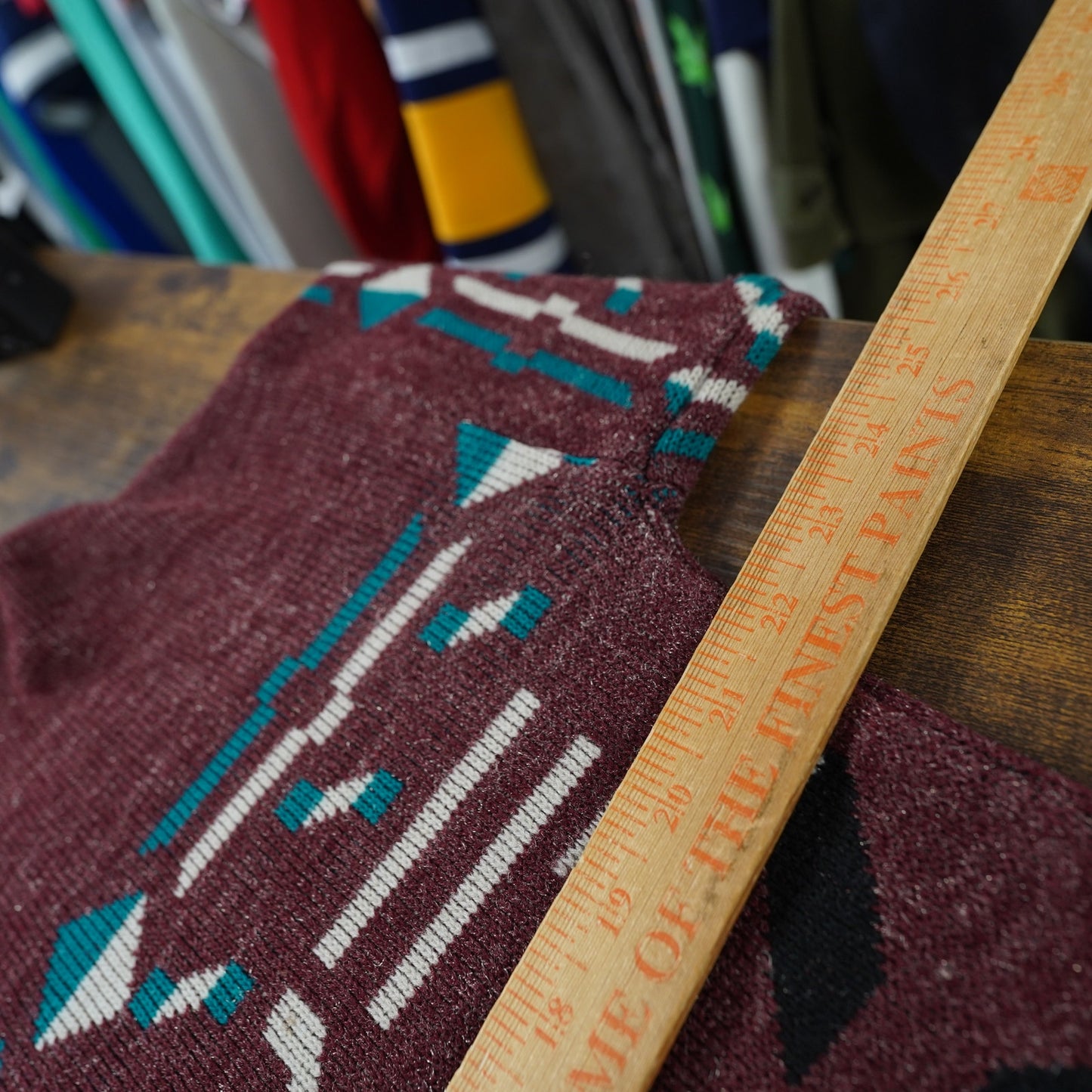 (M) Vintage 90s Evernew Knit Geometric Sweater Men's M Maroon Retro