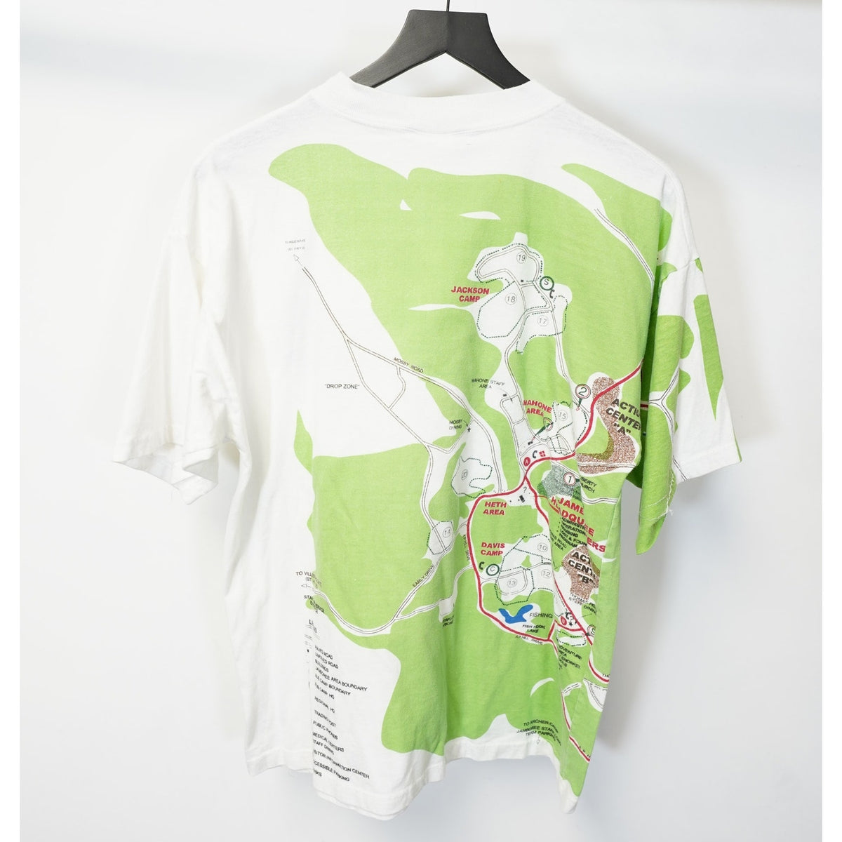 (L) Vintage Boy Scouts of America All Over Print T-Shirt Men's L Map White Green