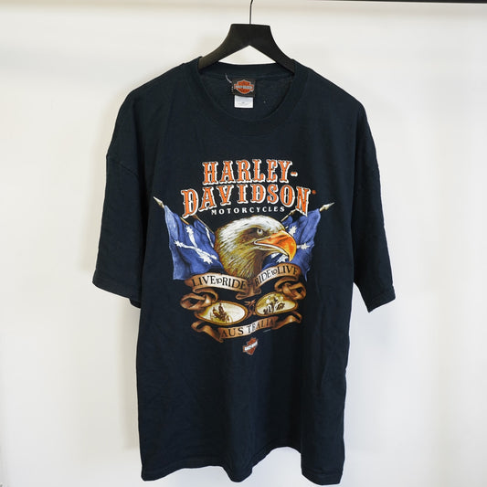 (XXL) Vintage 90s Harley Davidson Australia Biker T-Shirt Men's XXL Black Eagle 1996