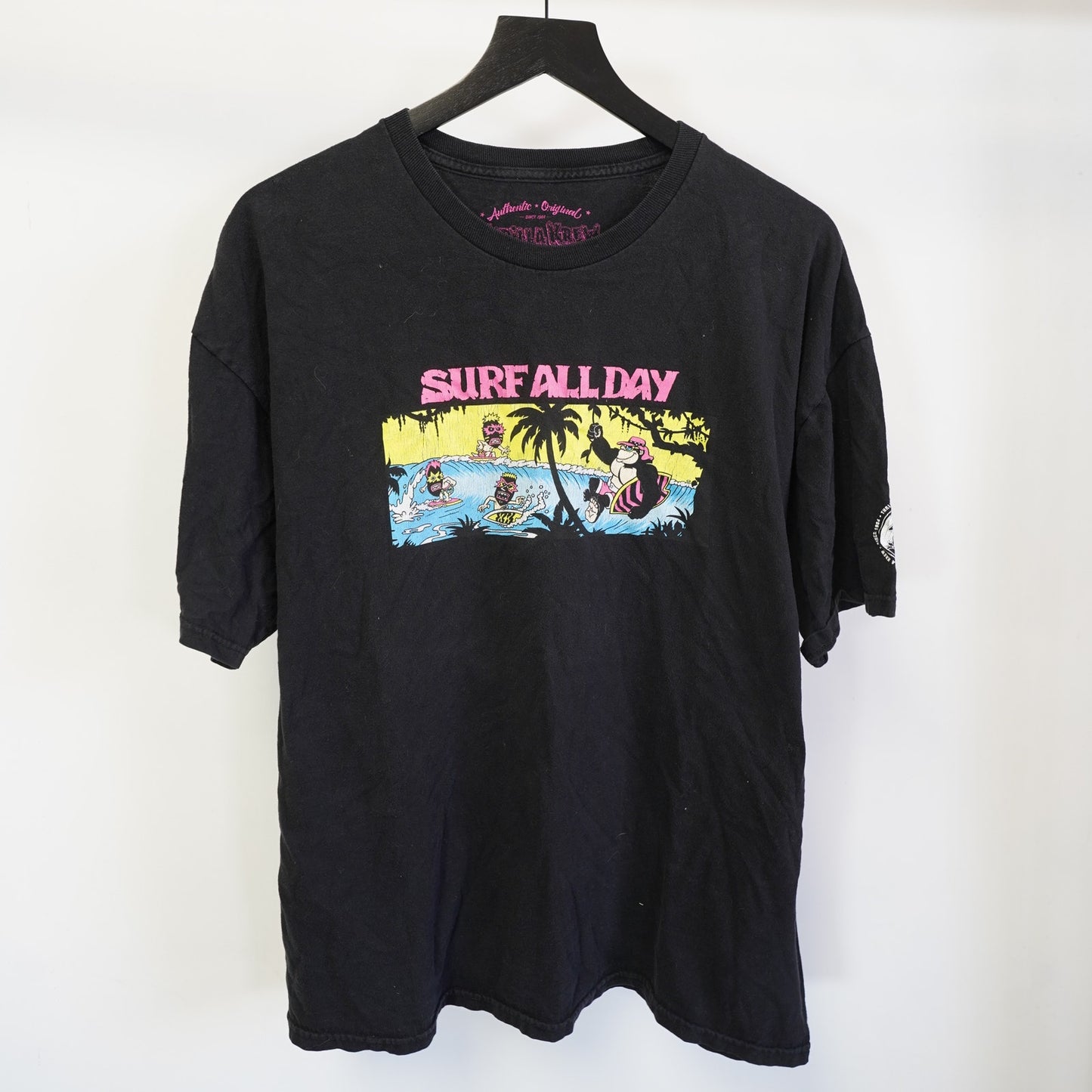 (XL) Thrilla Krew Y2K Surf All Day T-Shirt Men's XL Black SKate Neon Retro 2000s