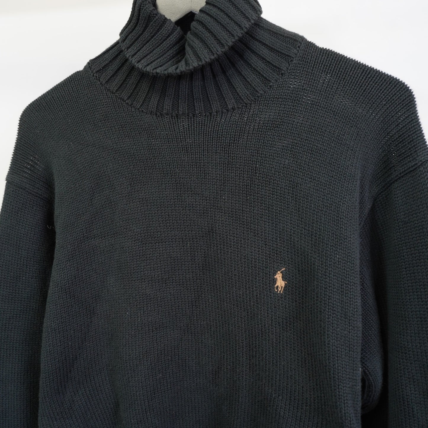 (L) Vintage Polo Ralph Lauren Black Cotton-Knit Turtleneck Sweater Men's L Preppy