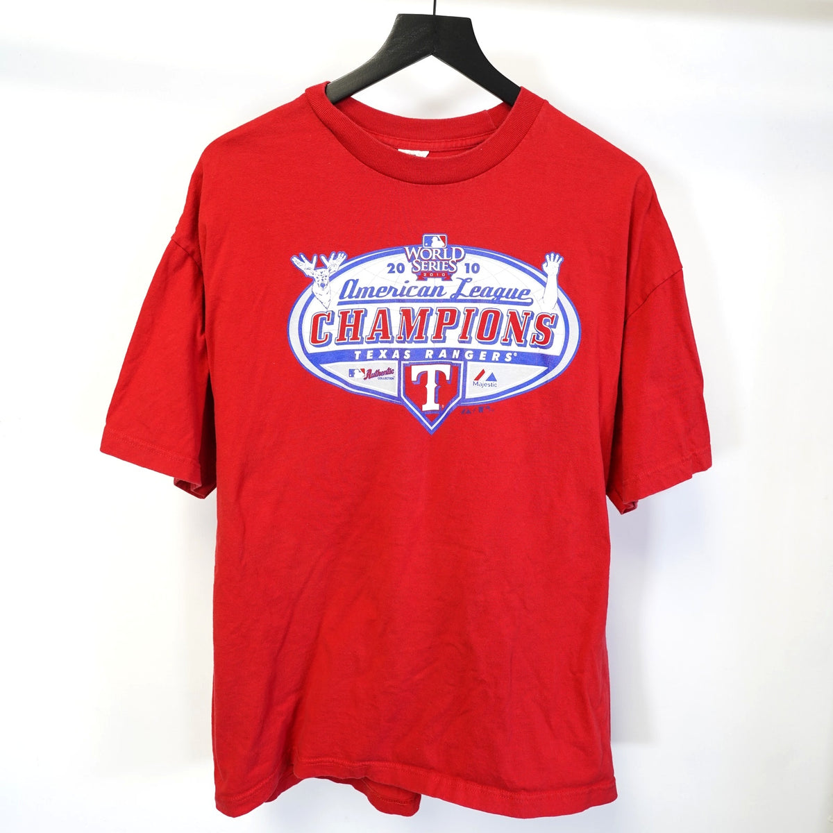 (XL) Texas Rangers 2010 World Series Baseball T-Shirt Men's XL Red Retro MLB