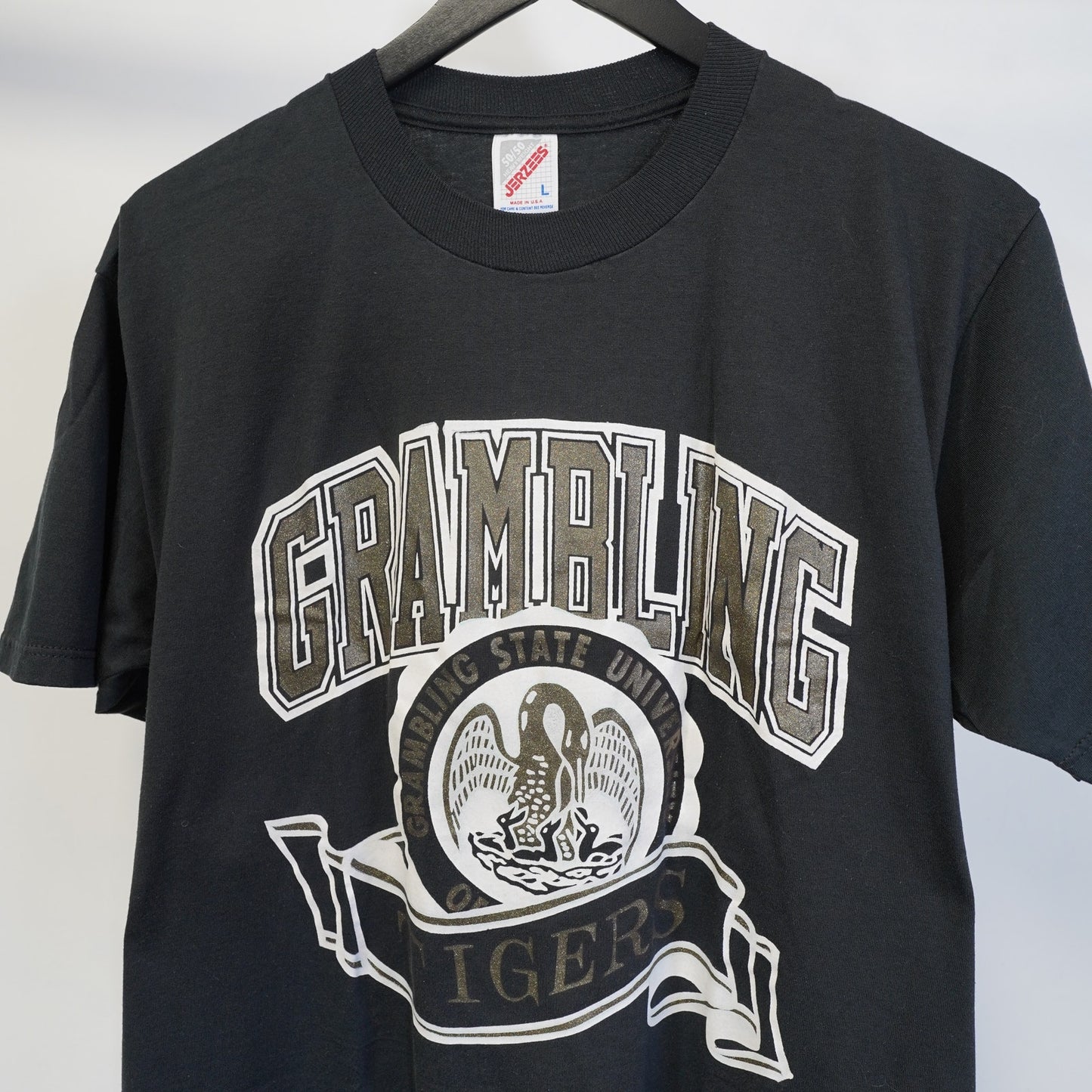 (L) Vintage Grambling Tigers 90s Single Stitch T-Shirt Men's L Black Gold Jerzees