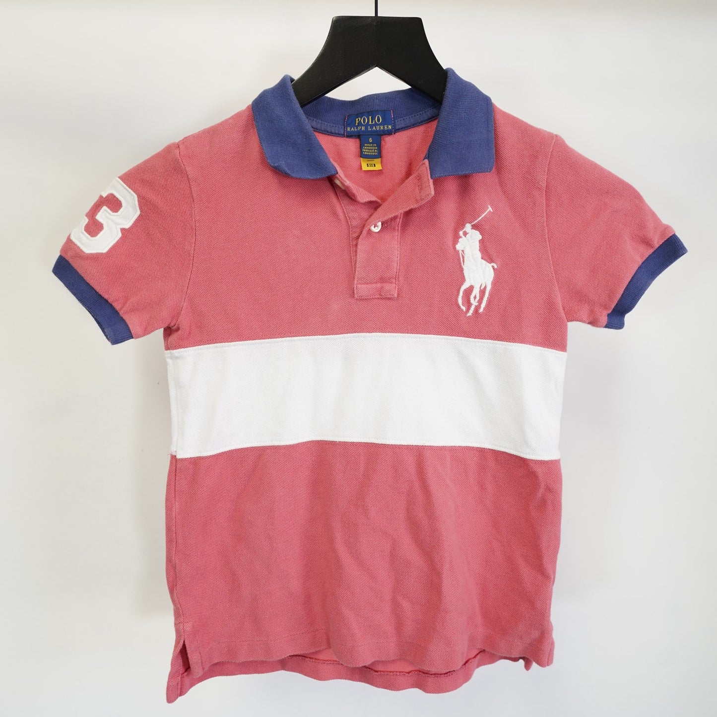 (Youth 6) Polo Ralph Lauren Big Pony Embroidered Striped Polo Shirt Kids Sz. 6 Youth Pink