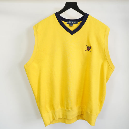 (L) Vintage Polo Golf Ralph Lauren Yellow Sweater Vest Men's L Sweatshirt Crest Logo
